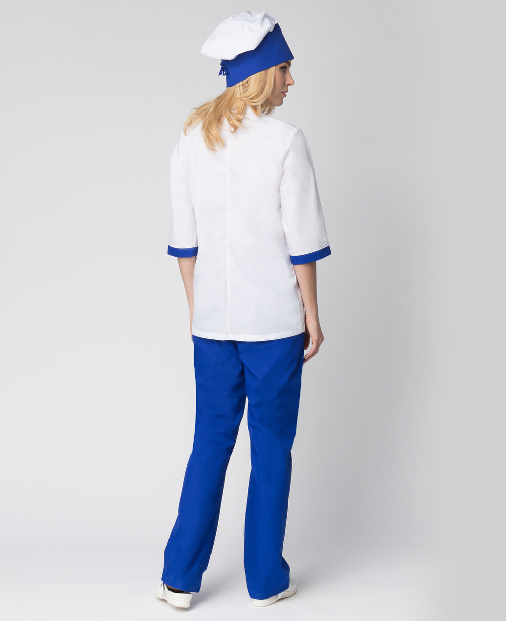 Костюм женский повара Гастроном (тк.ТиСи), белый/васильковый