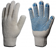 Перчатки х/б 10кл. ЛЮКС с ПВХ ТОЧКА 51-53гр. 150текс, белые (10пар)