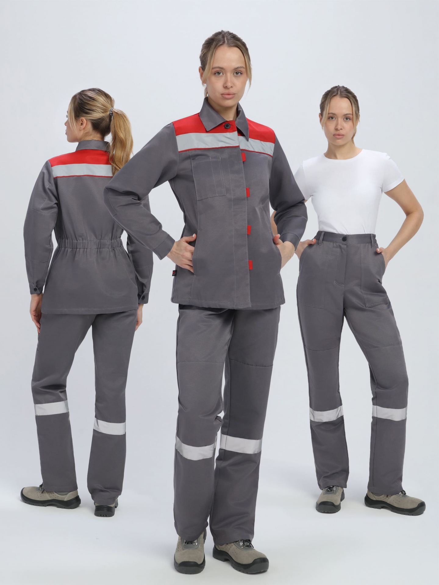 Костюм женский Весна-1 СОП NEW (тк.Смесовая,210) брюки, т.серый/красный