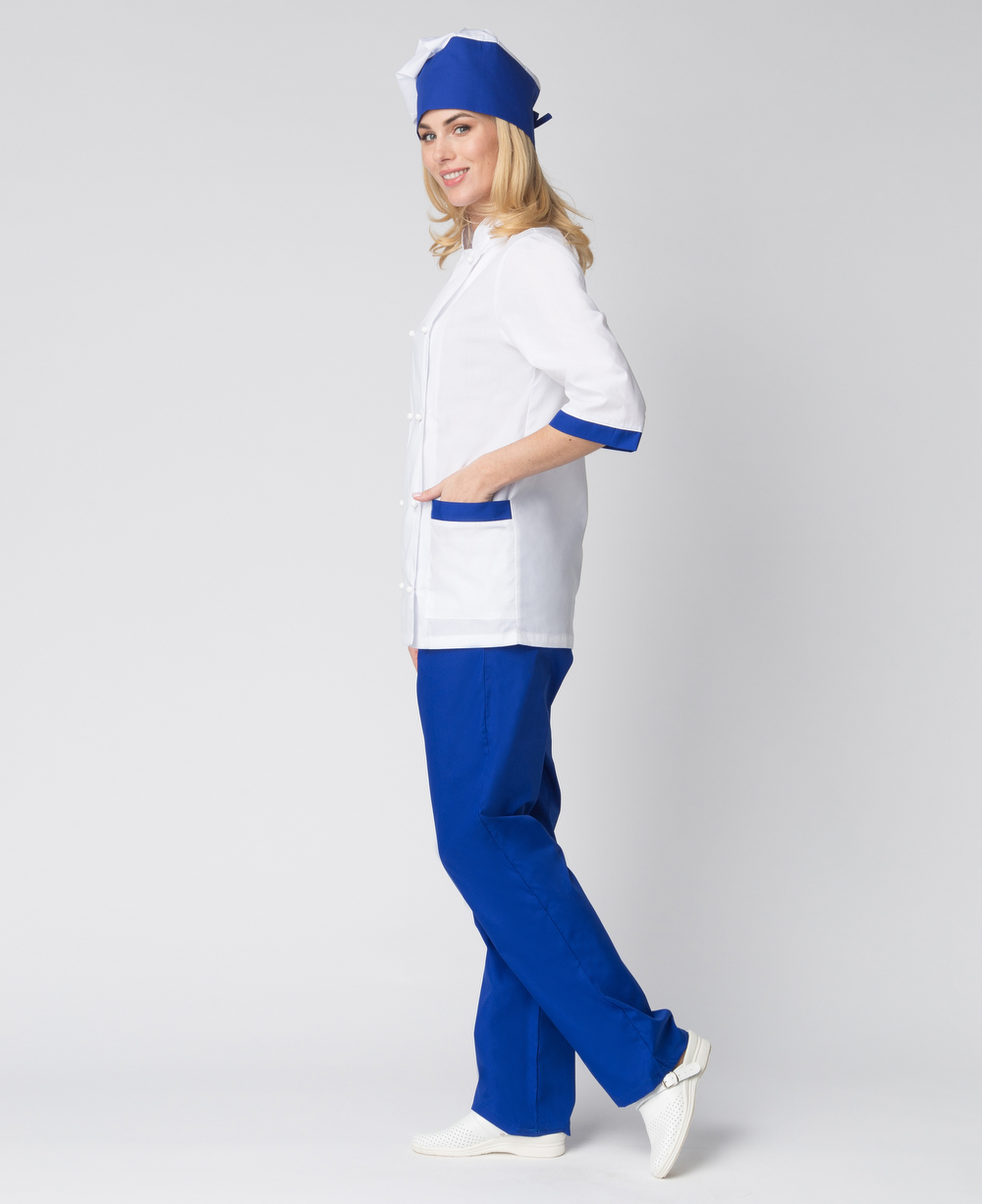 Костюм женский повара Гастроном (тк.ТиСи), белый/васильковый